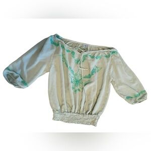 Island Planet Embroidered Women’s Peasant Light lime green 3/4 sleeves ; Size OS